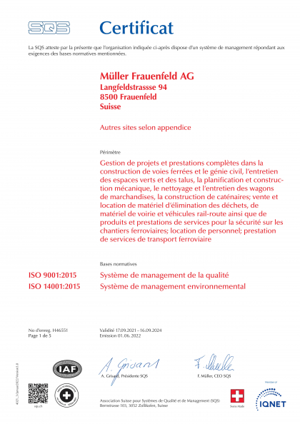 Zertifikat ISO 9001+14001 Französisch