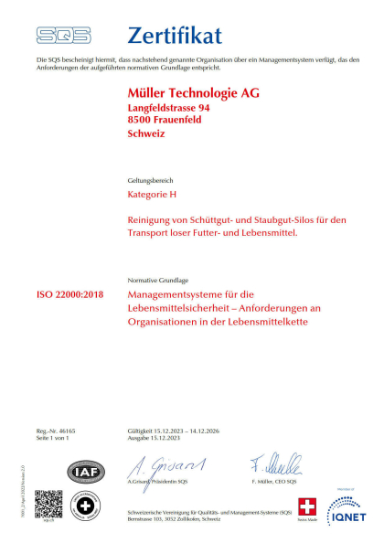 Zertifikat ISO 22000 Deutsch
