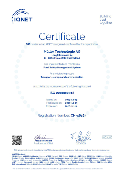 Zertifikat ISO 22000 Englisch