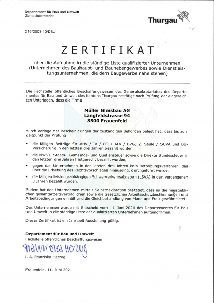 Zertifikat Kanton Thurgau